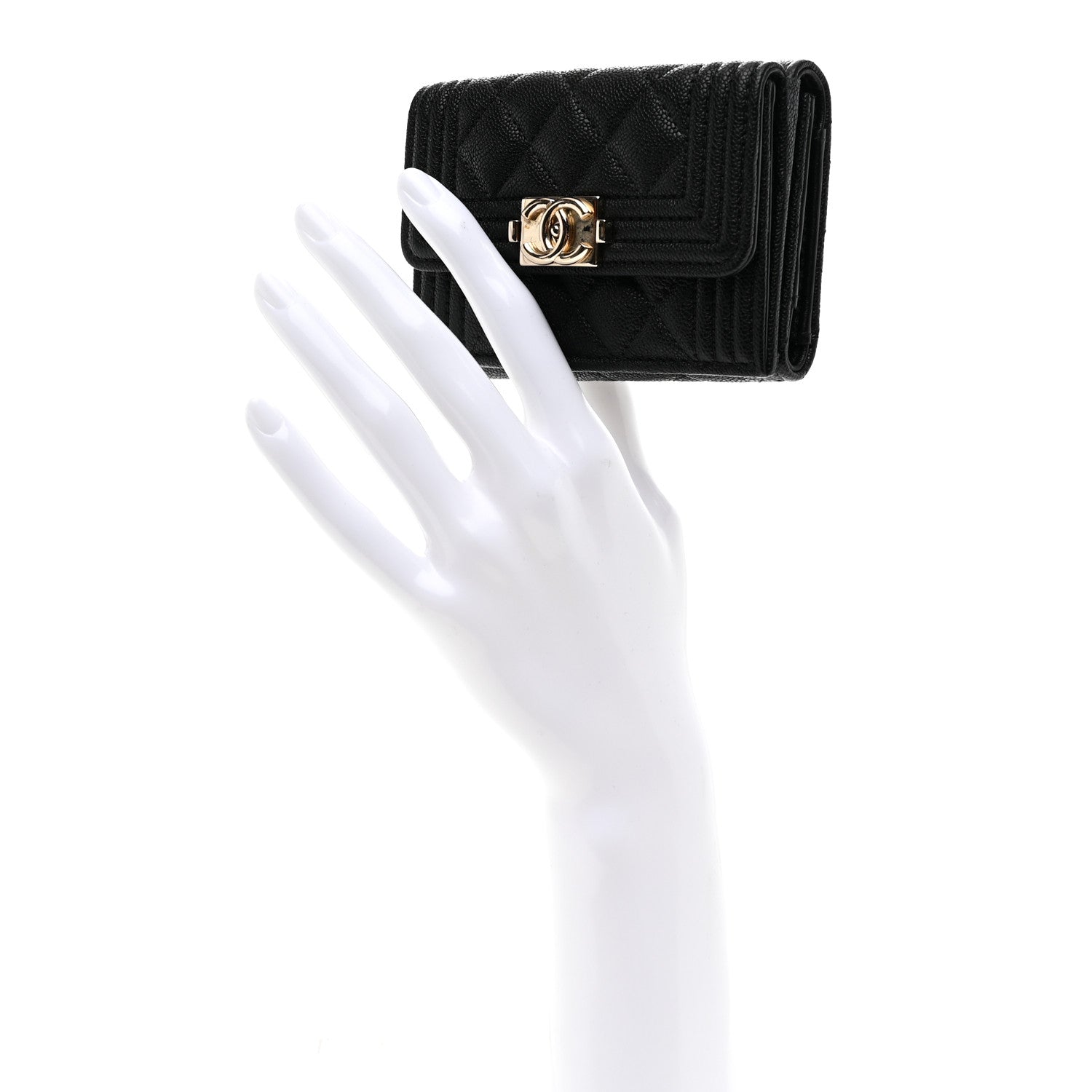 Caviar Quilted Small Boy Flap Wallet Black