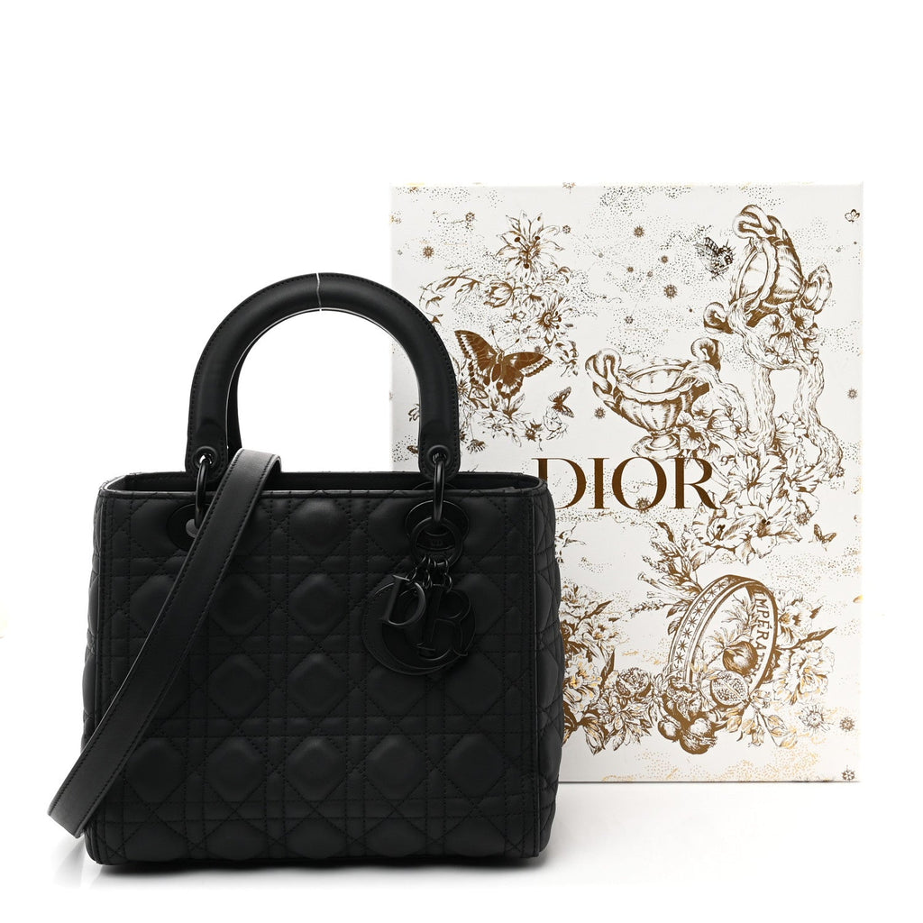 Christian Dior Ultra Matte Calfskin Cannage Medium Lady Dior Black