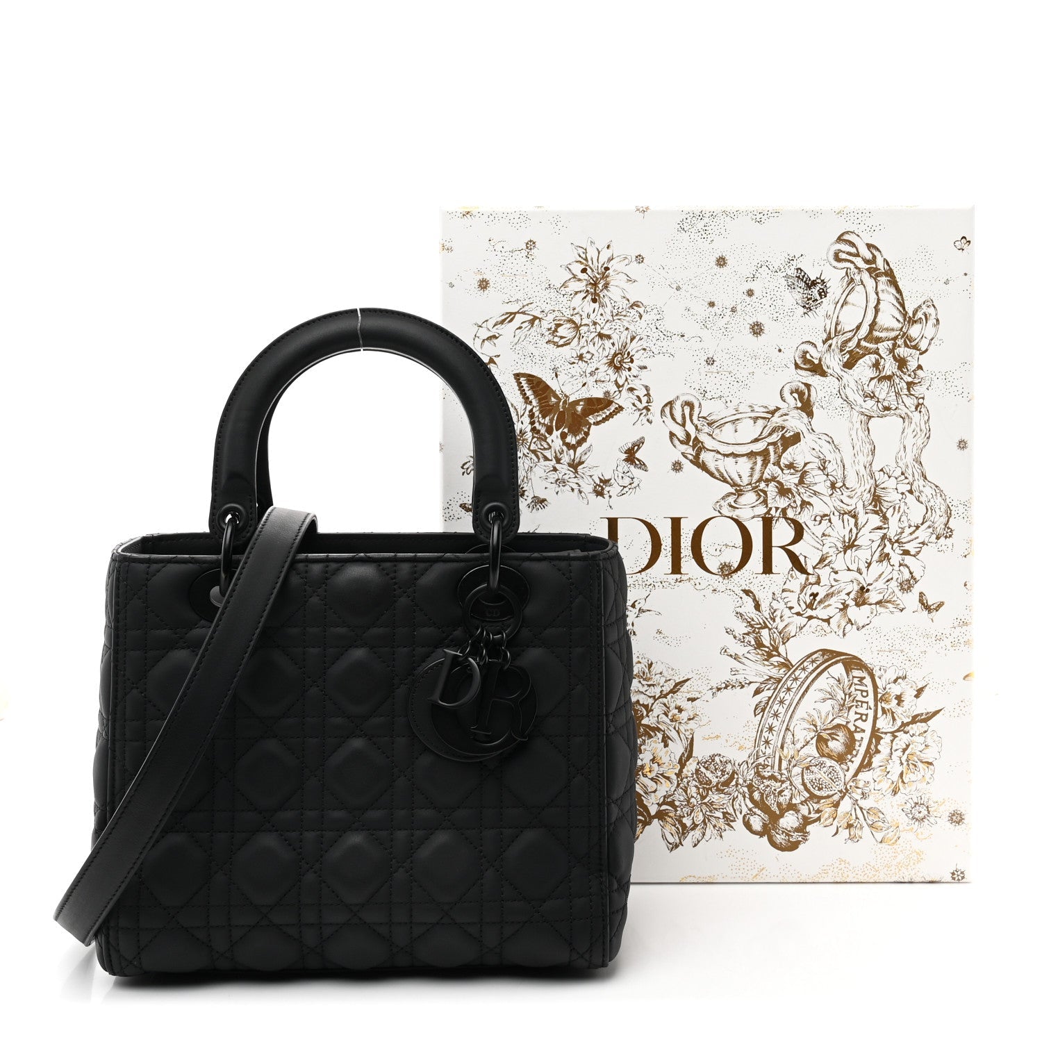 Christian Dior Ultra Matte Calfskin Cannage Medium Lady Dior Black
