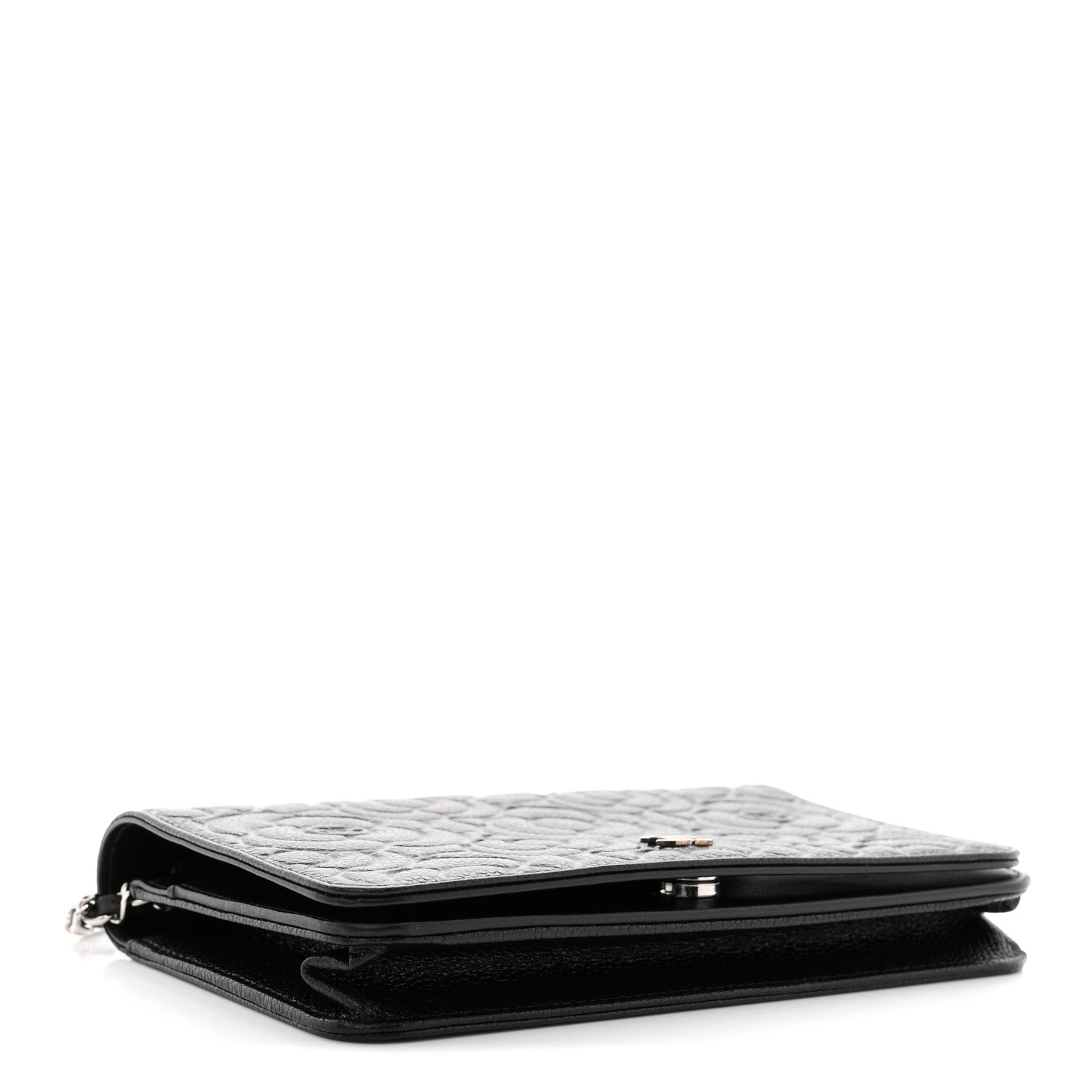 Chanel Caviar Camellia Embossed Wallet On Chain WOC Black
