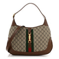 Gucci GG Supreme Monogram Azalea Calfskin Web Medium Jackie 1961 Hobo Beige Ebony Brown Sugar