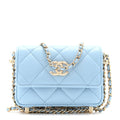 Chanel Lambskin Quilted Chain Around Coin Purse With Chain Light Blue