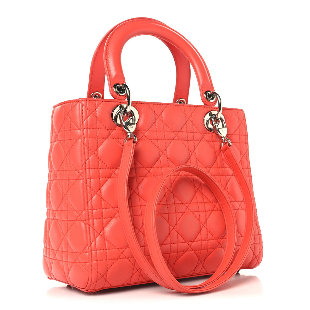 Christian Dior Lambskin Cannage Medium Lady Dior Coral