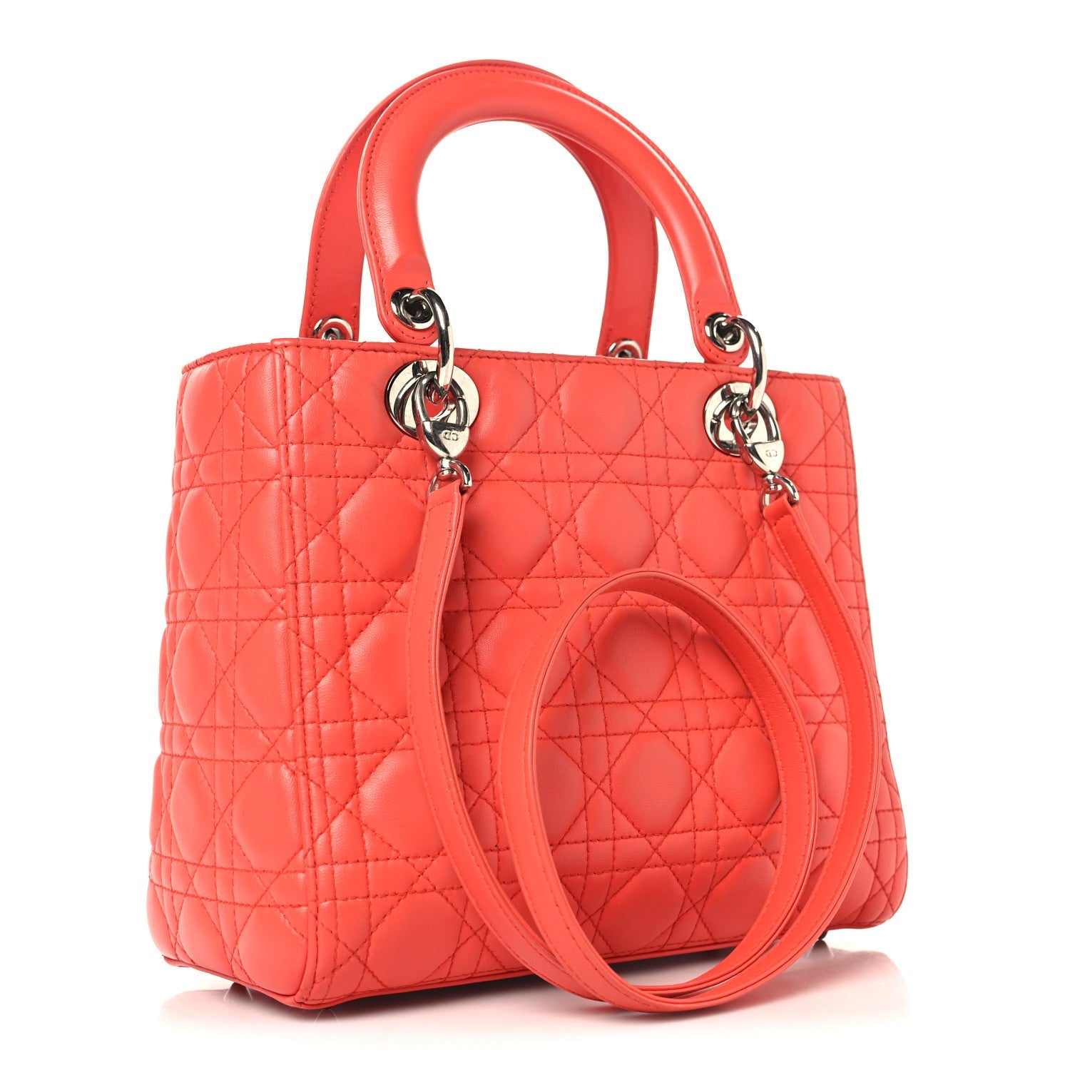 Christian Dior Lambskin Cannage Medium Lady Dior Coral