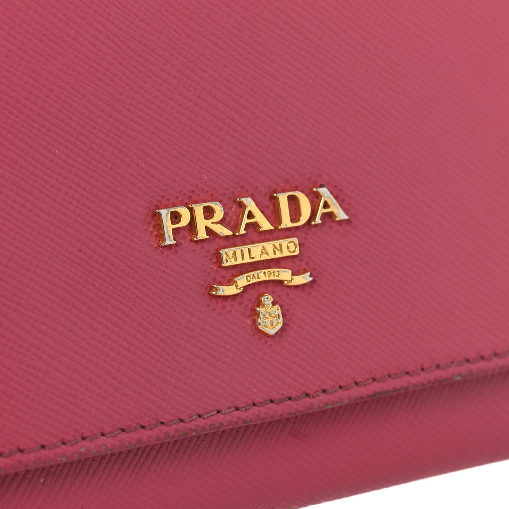 Prada Saffiano Metal Oro Chain Wallet Peonia