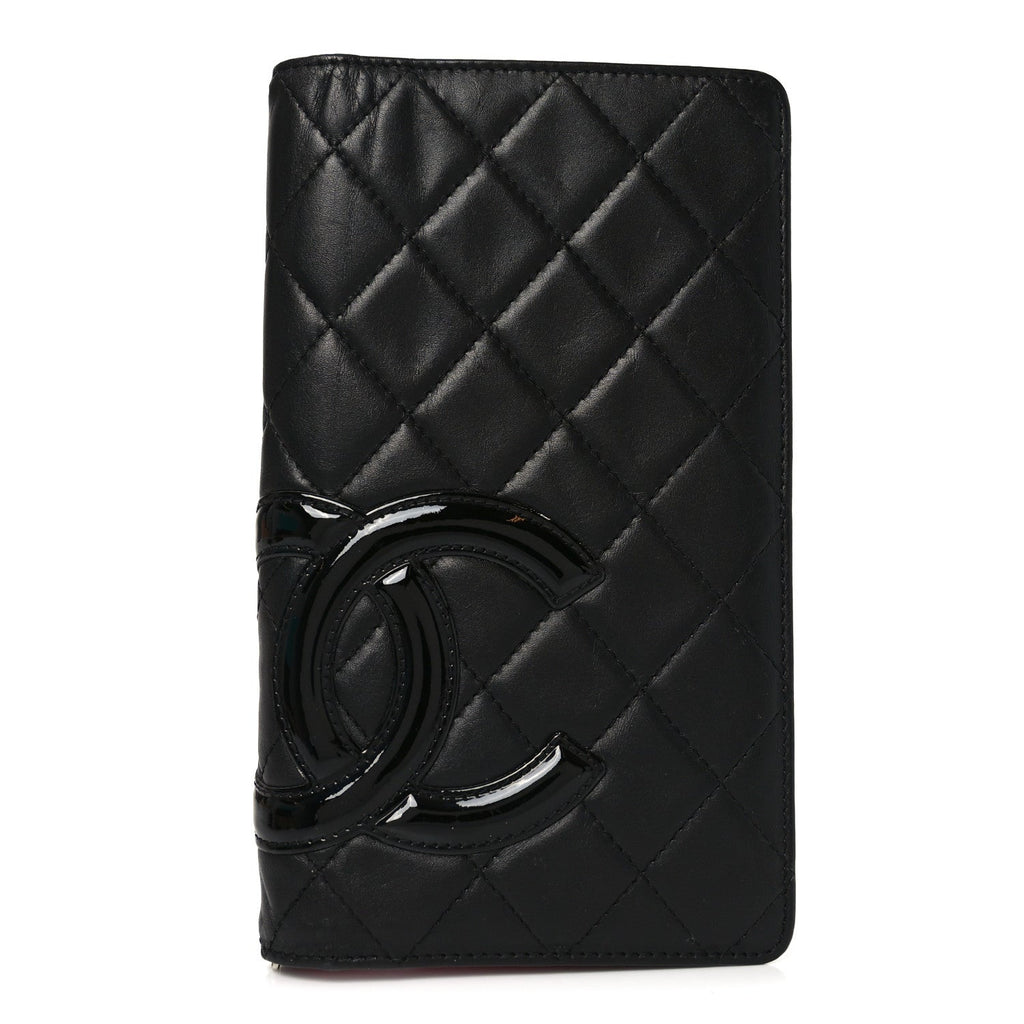 Calfskin Quilted Cambon Yen Wallet Black