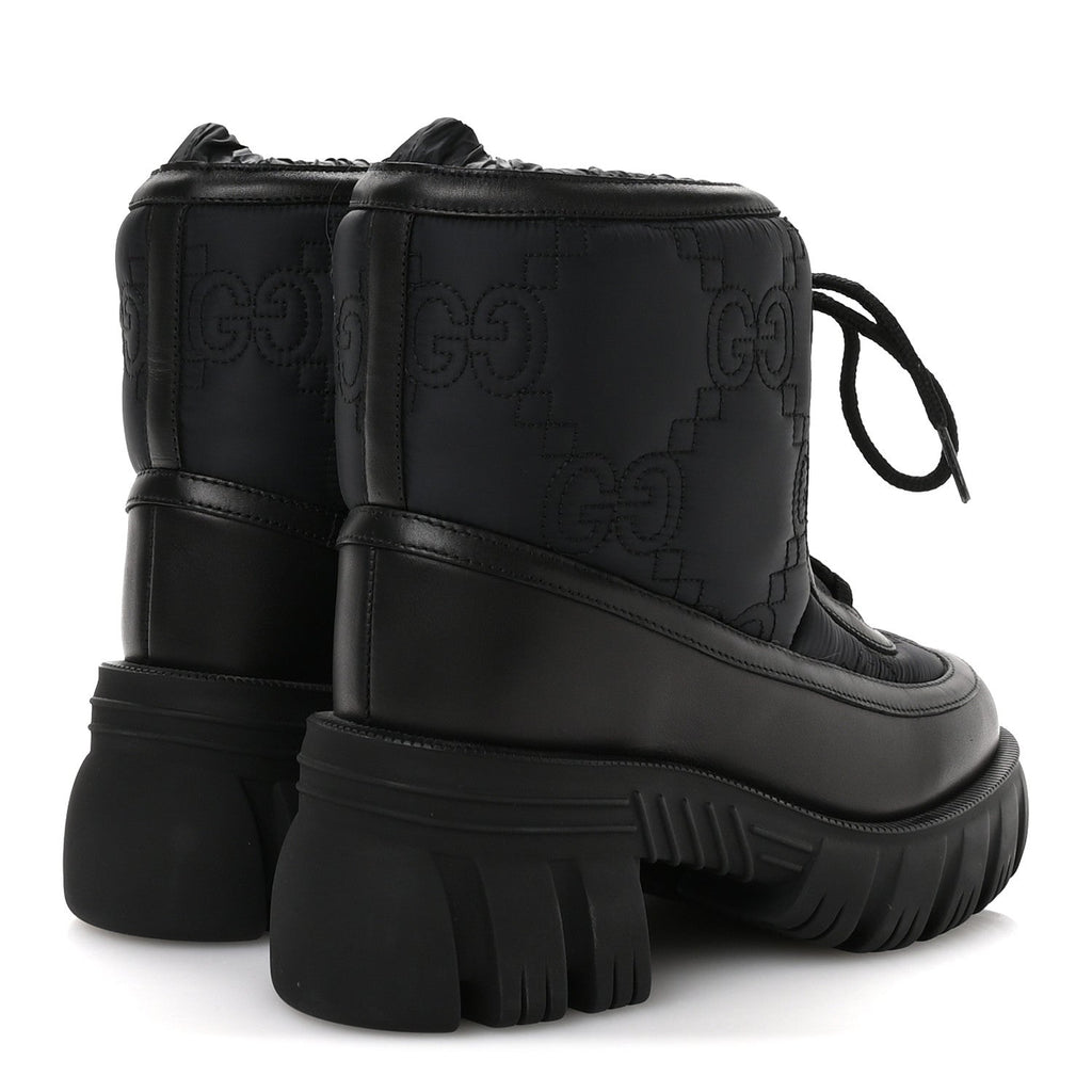 Gucci Nylon Calfskin GG Matelasse Lace Up Platform Ankle Boots 37 Black