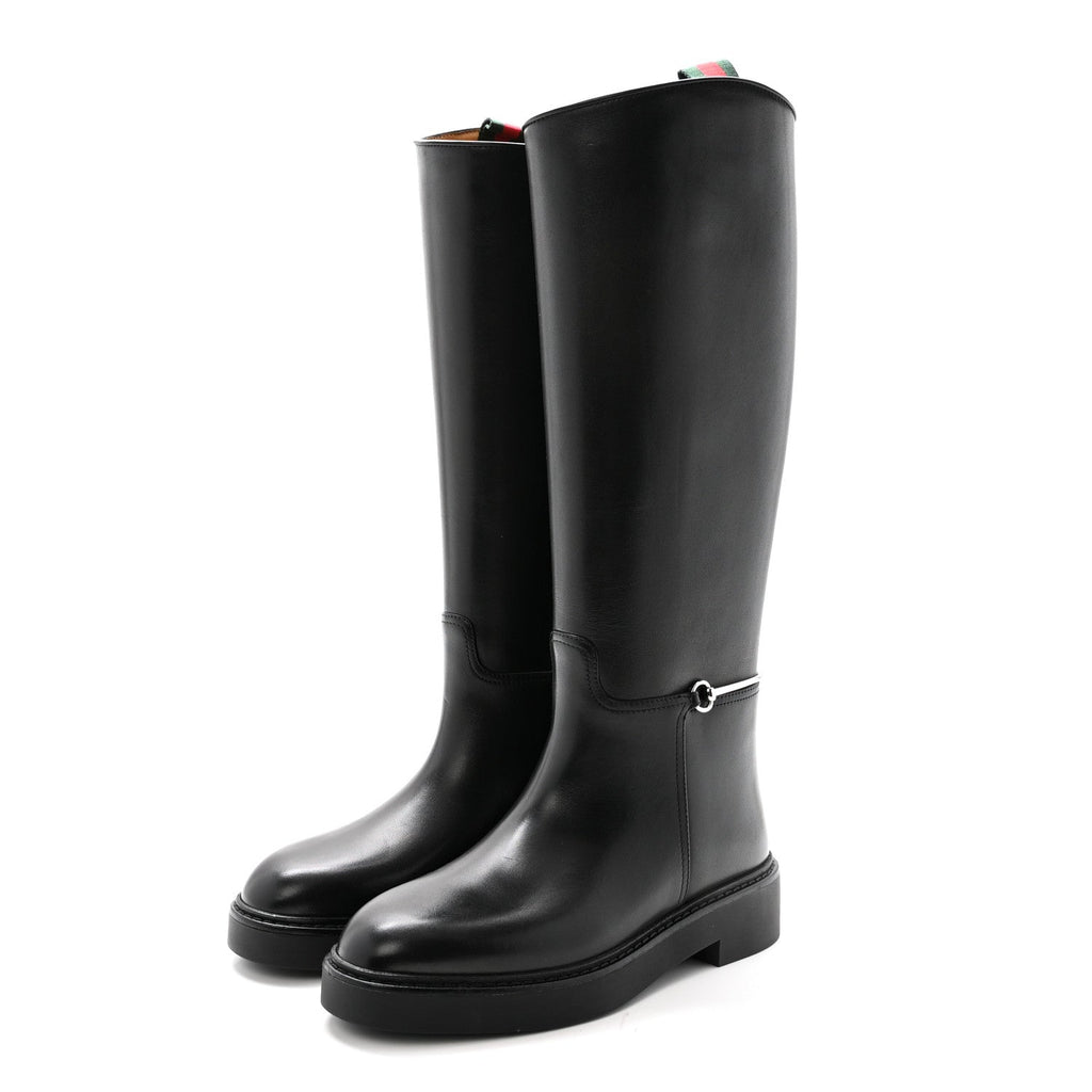 Gucci Marot Lux Michelangelo Slim Horsebit Riding Boots 37.5 Black