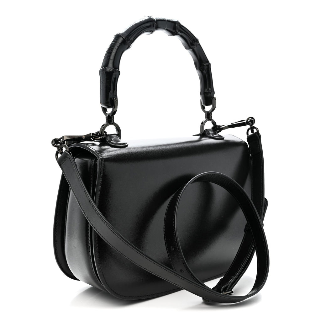 Gucci Boarded Dyana Lux Calfskin Web Monochrome Medium Bamboo 1947 Top Handle Bag Black