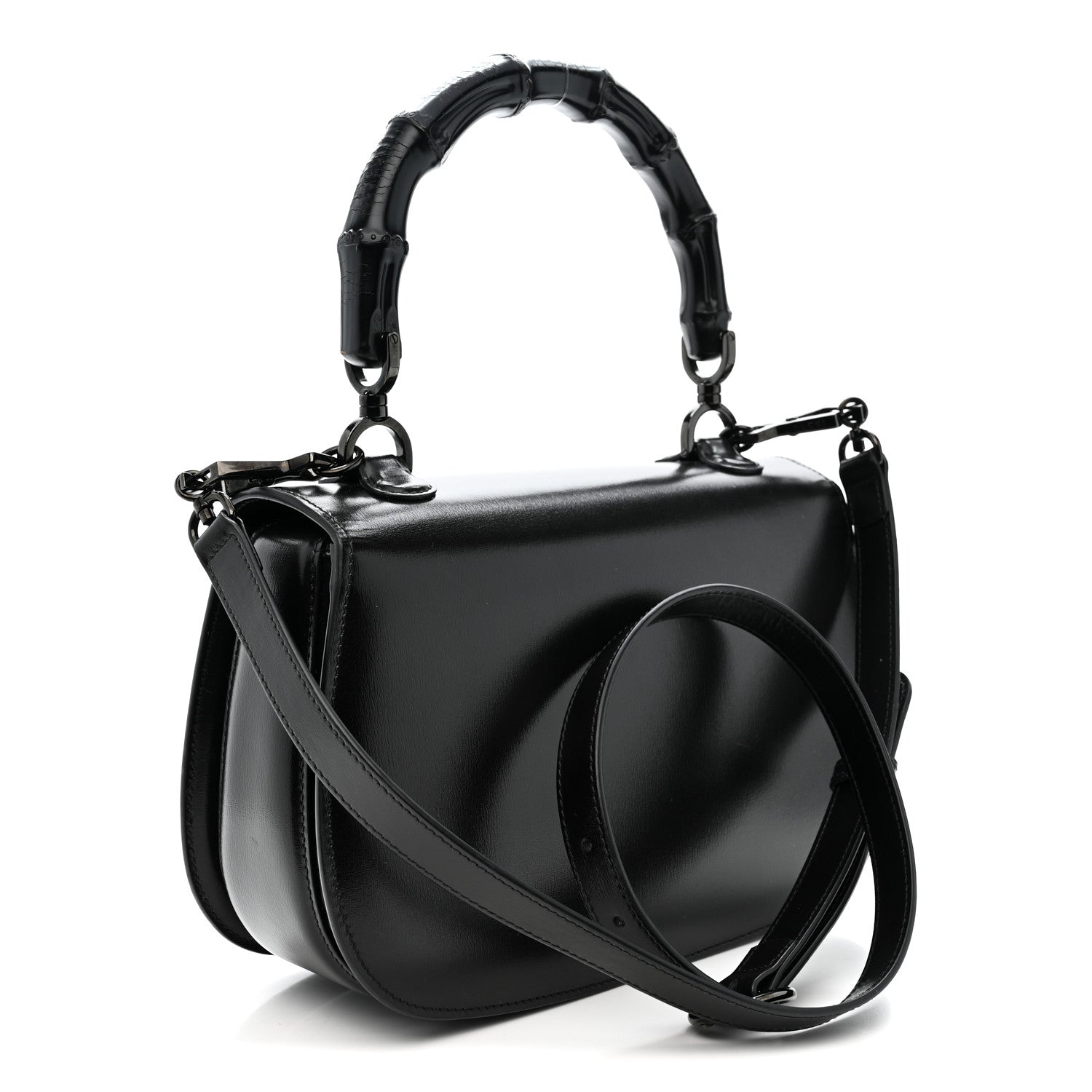 Gucci Boarded Dyana Lux Calfskin Web Monochrome Medium Bamboo 1947 Top Handle Bag Black