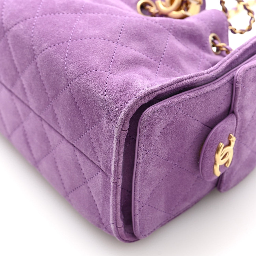 Chanel Suede Quilted Mini Chanel 25 Handbag Purple