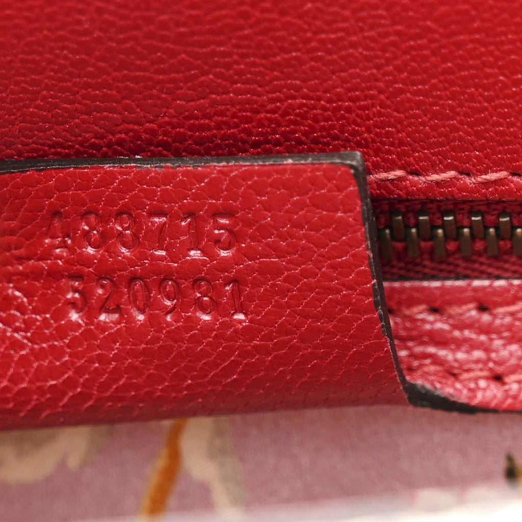Gucci Calfskin Snakeskin Studded Small Ottilia Top Handle Bag Hibiscus Red