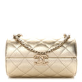 Chanel Metallic Lambskin Quilted Barrel Crossbody Bag Gold