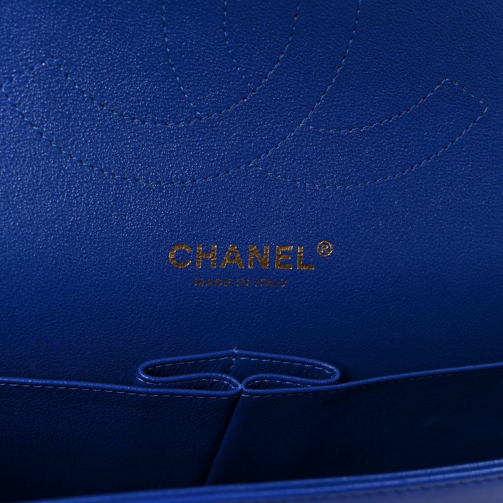 Chanel Lambskin Chevron Quilted Jumbo Double Flap Navy Blue