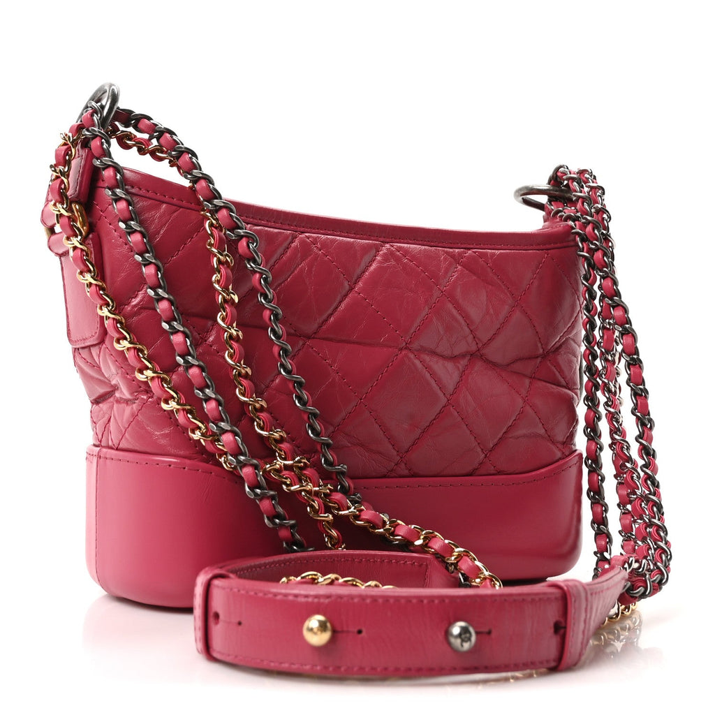 Chanel Aged Calfskin Quilted Small Gabrielle Hobo Fuchsia