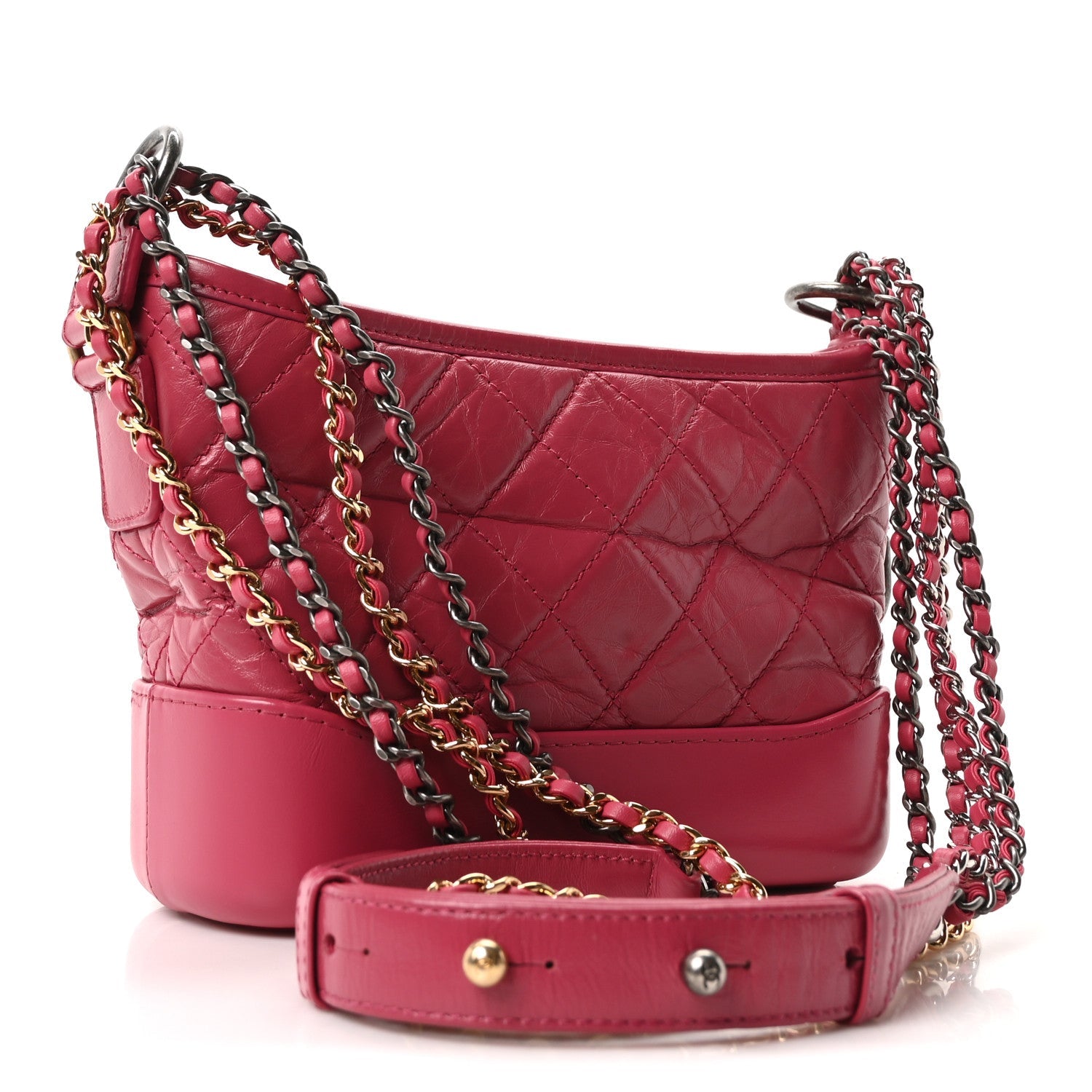 Chanel Aged Calfskin Quilted Small Gabrielle Hobo Fuchsia