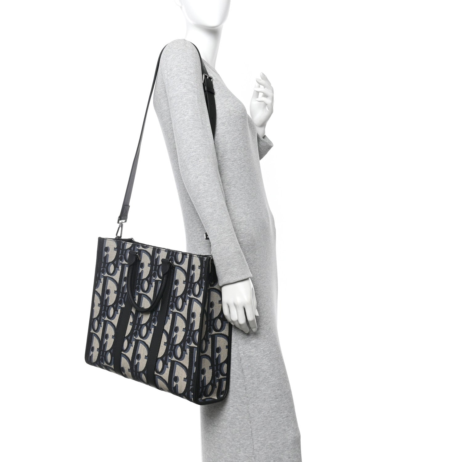 Christian Dior Maxi Oblique Jacquard East West Tote Beige Blue