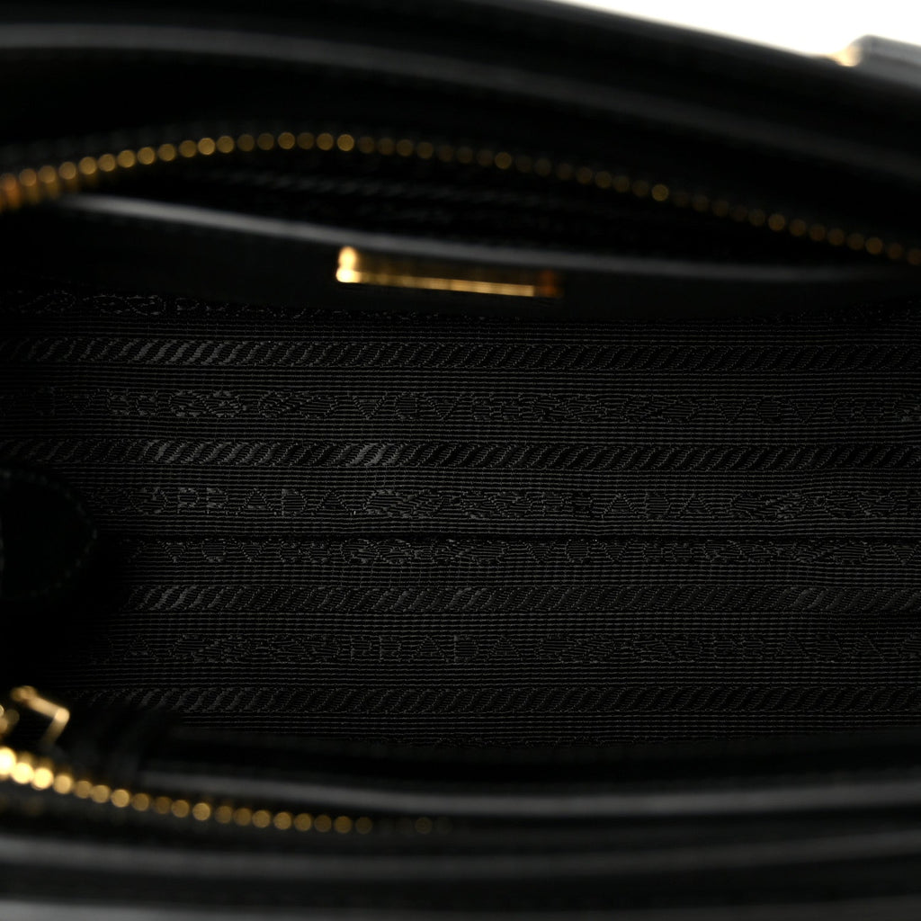 Prada Brushed Calfskin Mini Zippered Crossbody Tote Black