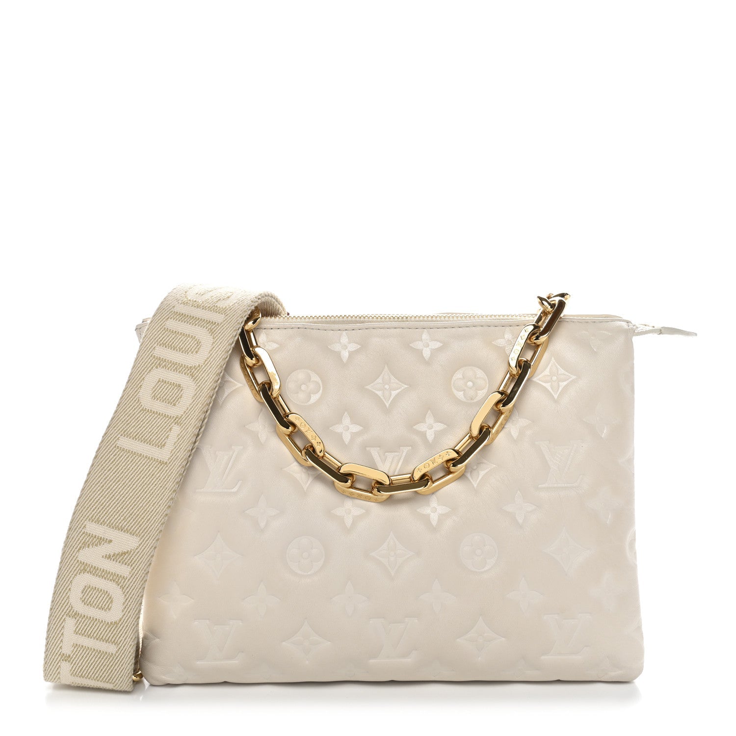 Louis Vuitton Lambskin Embossed Monogram Coussin PM Beige Cream