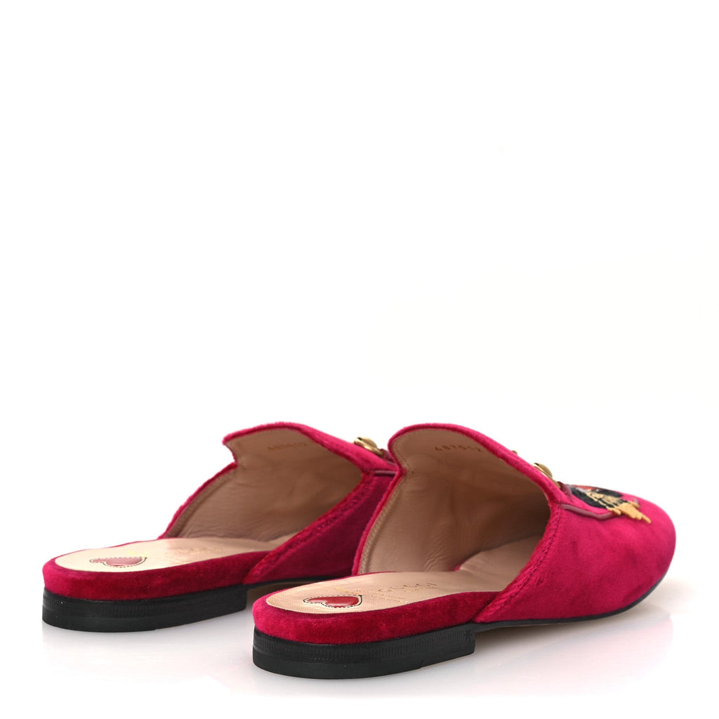 Gucci Velvet Panther Embroidered Womens Princetown Slippers 38 Raspberry Sherbet
