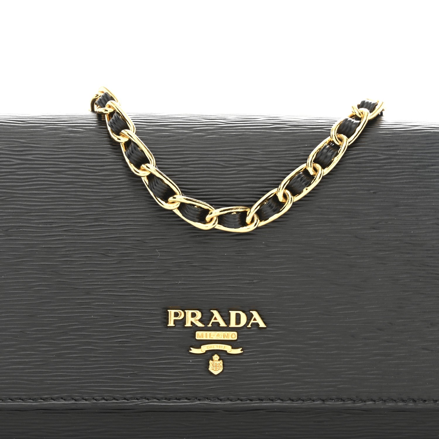 Prada Vitello Move Metal Oro Chain Wallet Black