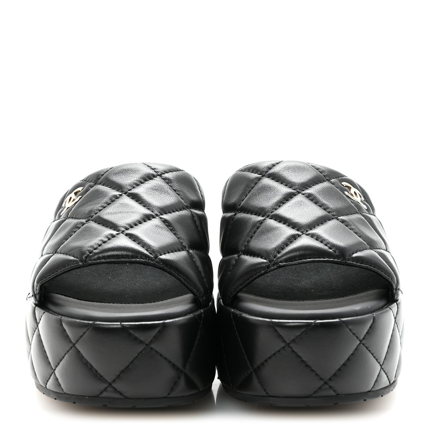 Lambskin Quilted CC Mules Wedge Sandals 37 Black