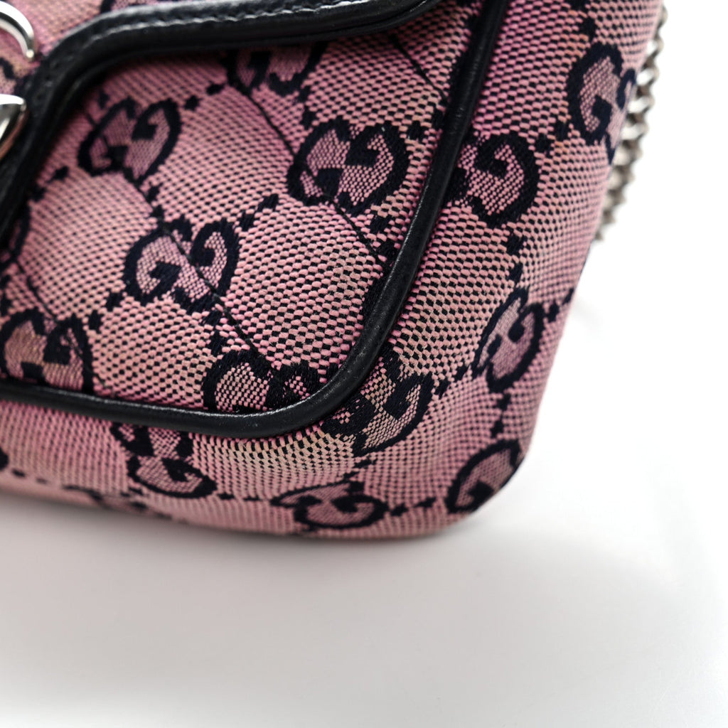 Gucci Monogram Multicolor Matelasse Diagonal Super Mini GG Marmont Shoulder Bag Pink Blue