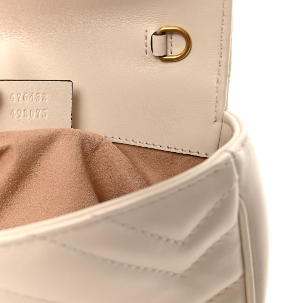 Gucci Calfskin Matelasse Super Mini GG Marmont Shoulder Bag White