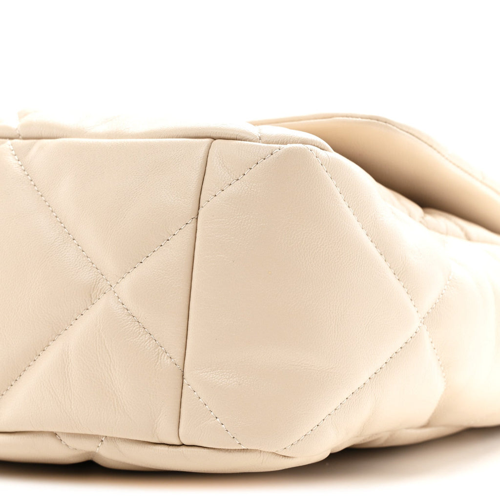 Chanel Goatskin Quilted Maxi Chanel 19 Flap Beige