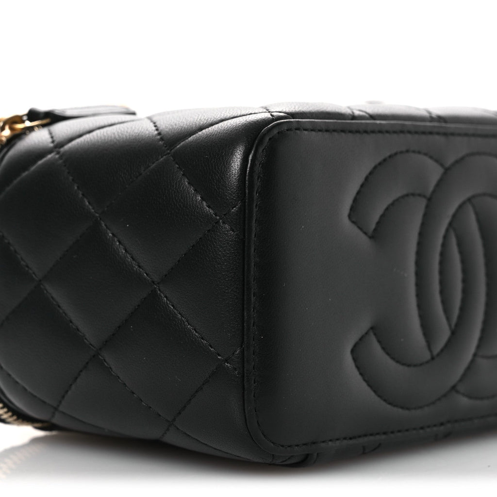 Chanel Lambskin Quilted Camellia Vanity Case Black