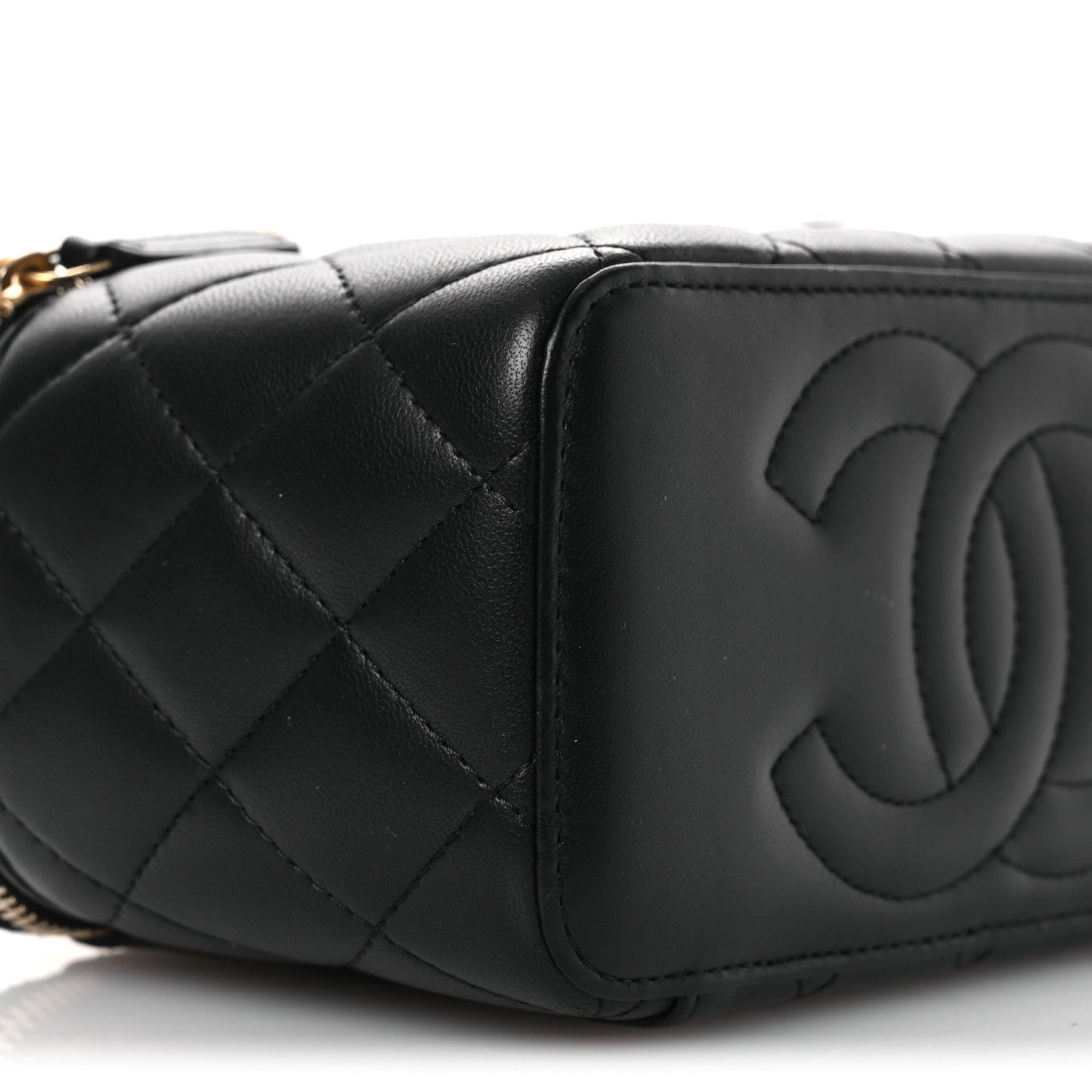 Chanel Lambskin Quilted Camellia Vanity Case Black