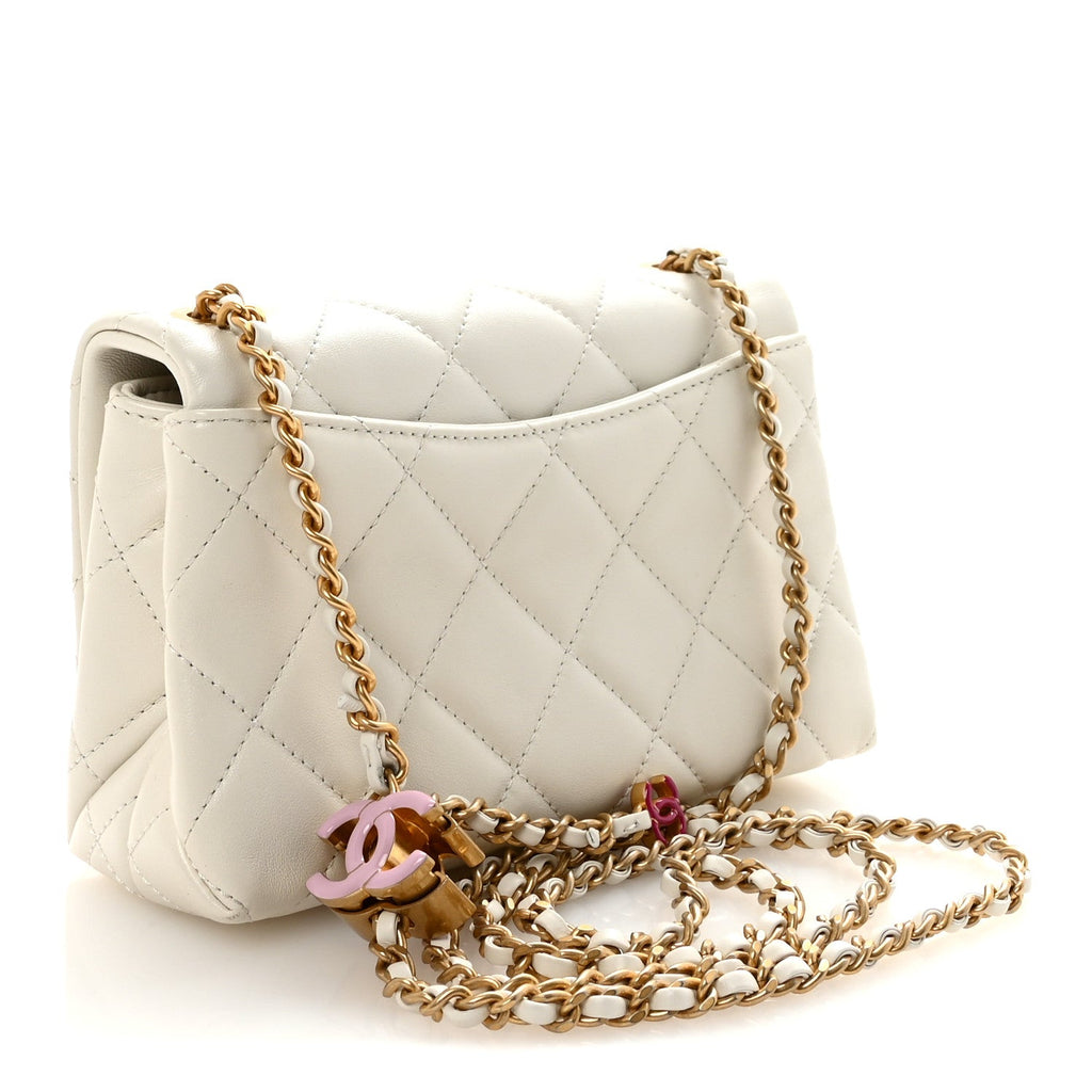 Chanel Shiny Lambskin Quilted Enamel CC Small Flap White