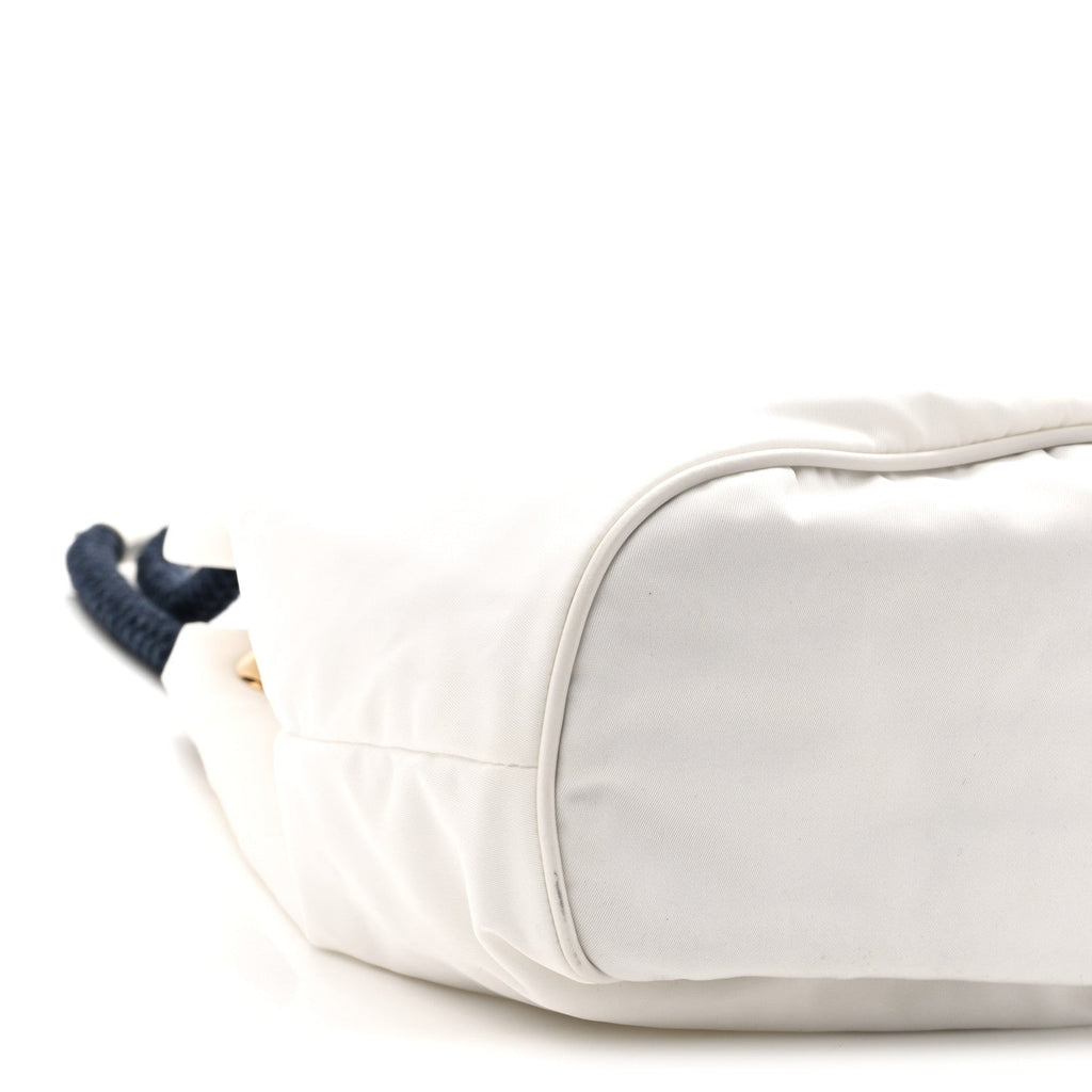 Prada Re-Nylon Triangle Mariner Small Bucket Bag White Baltico