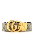 Gucci GG Supreme Monogram Plutone Calfskin Double G Reversible 75 30 Belt Beige Ebony New Acero