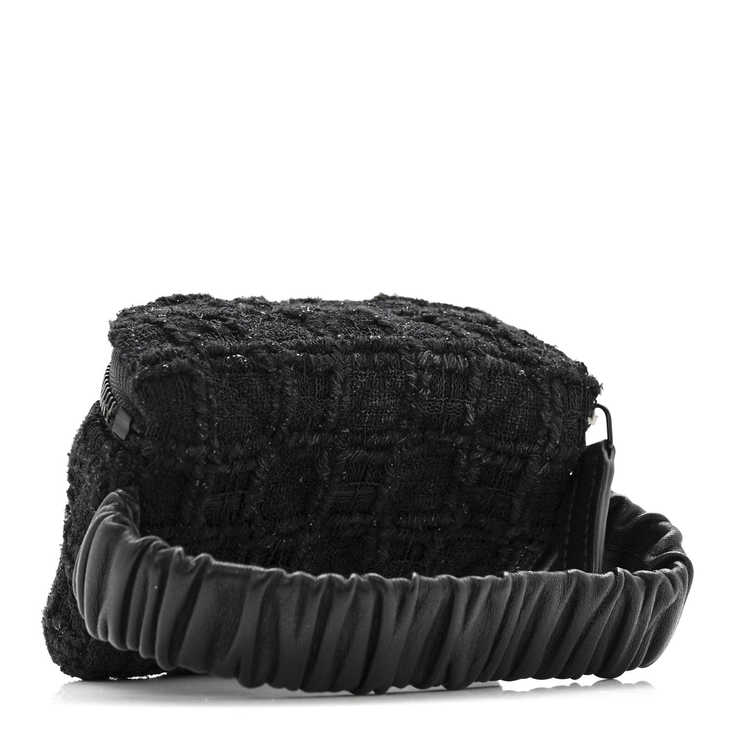 Chanel Tweed Lambskin Quilted Arm Coin Purse Black