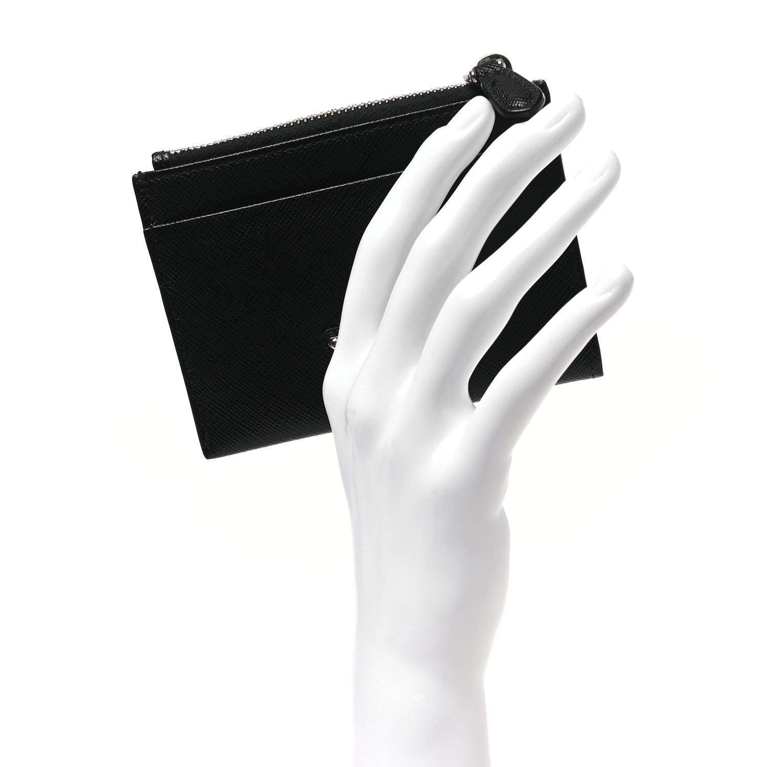 Prada Saffiano Triangle Zip Card Holder Black