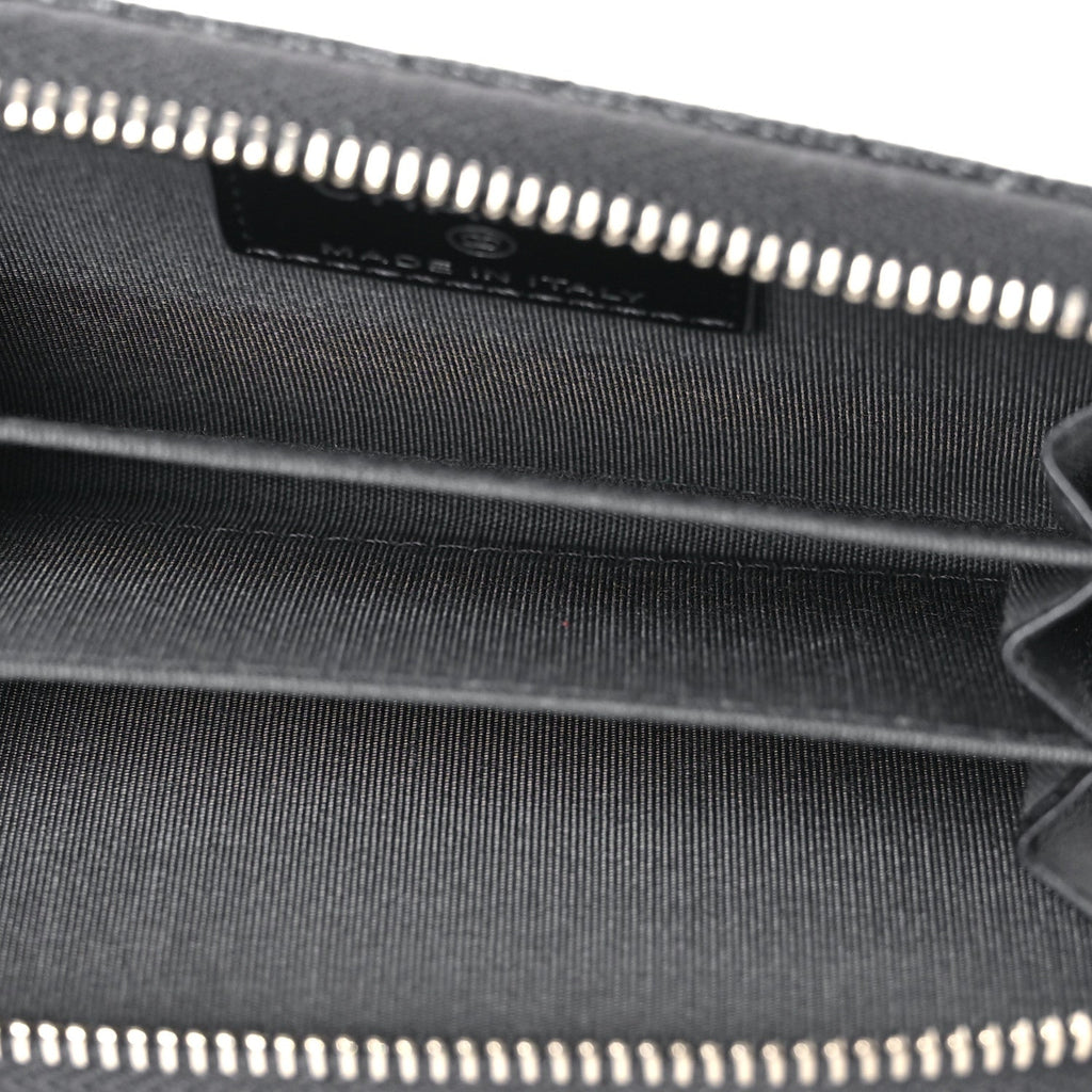 Metallic Caviar Quilted CC Zip Around Coin Purse Wallet Dark Grey