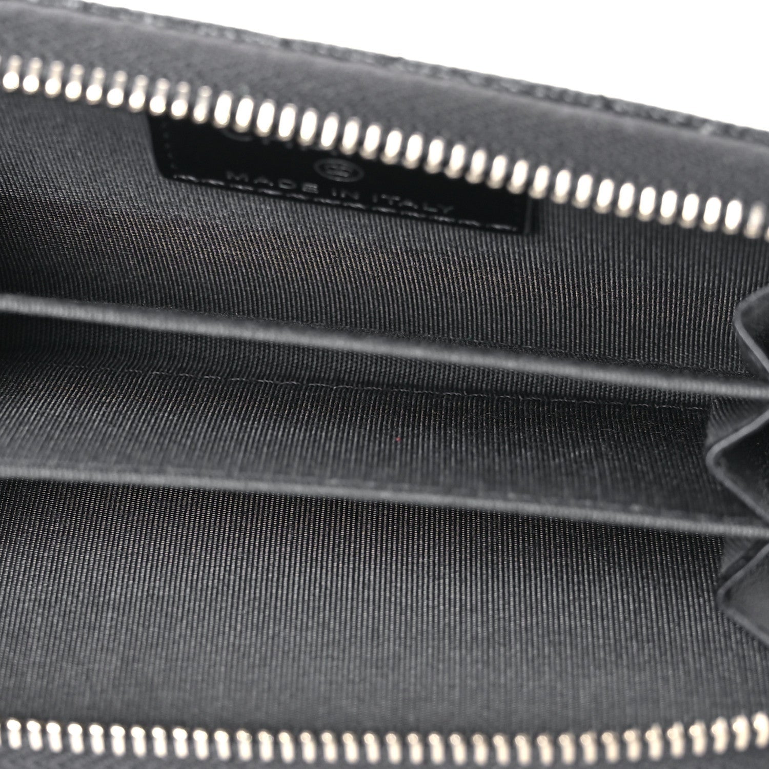 Metallic Caviar Quilted CC Zip Around Coin Purse Wallet Dark Grey