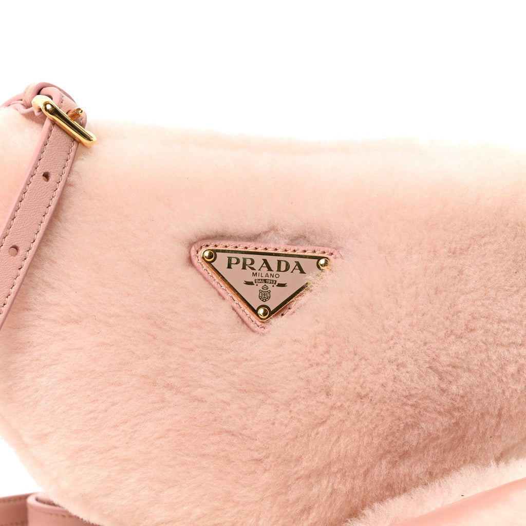 Prada Montone Shearling Mini Triangle Bag Orchidea