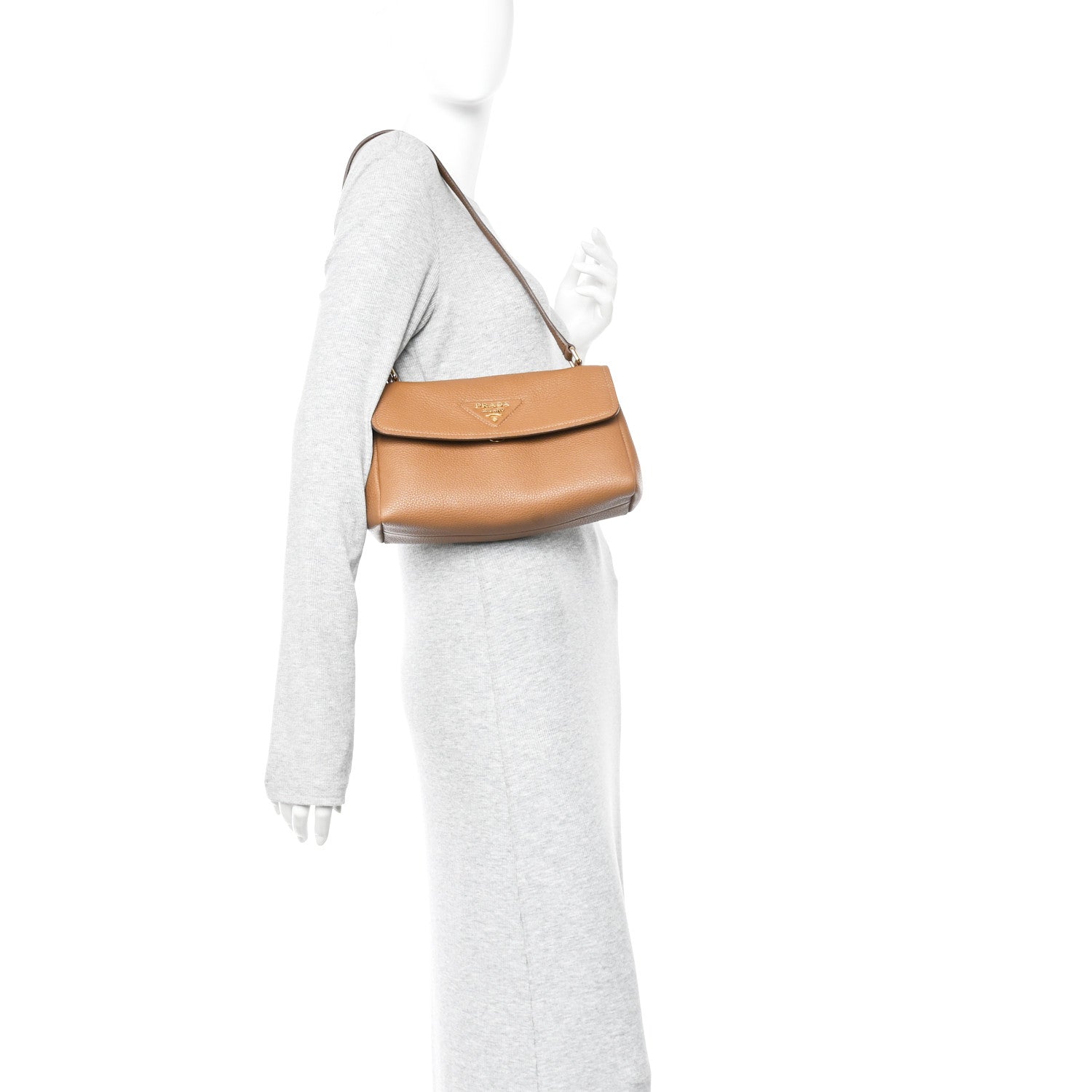 Prada Vitello Daino Soft Flap Shoulder Bag Cognac