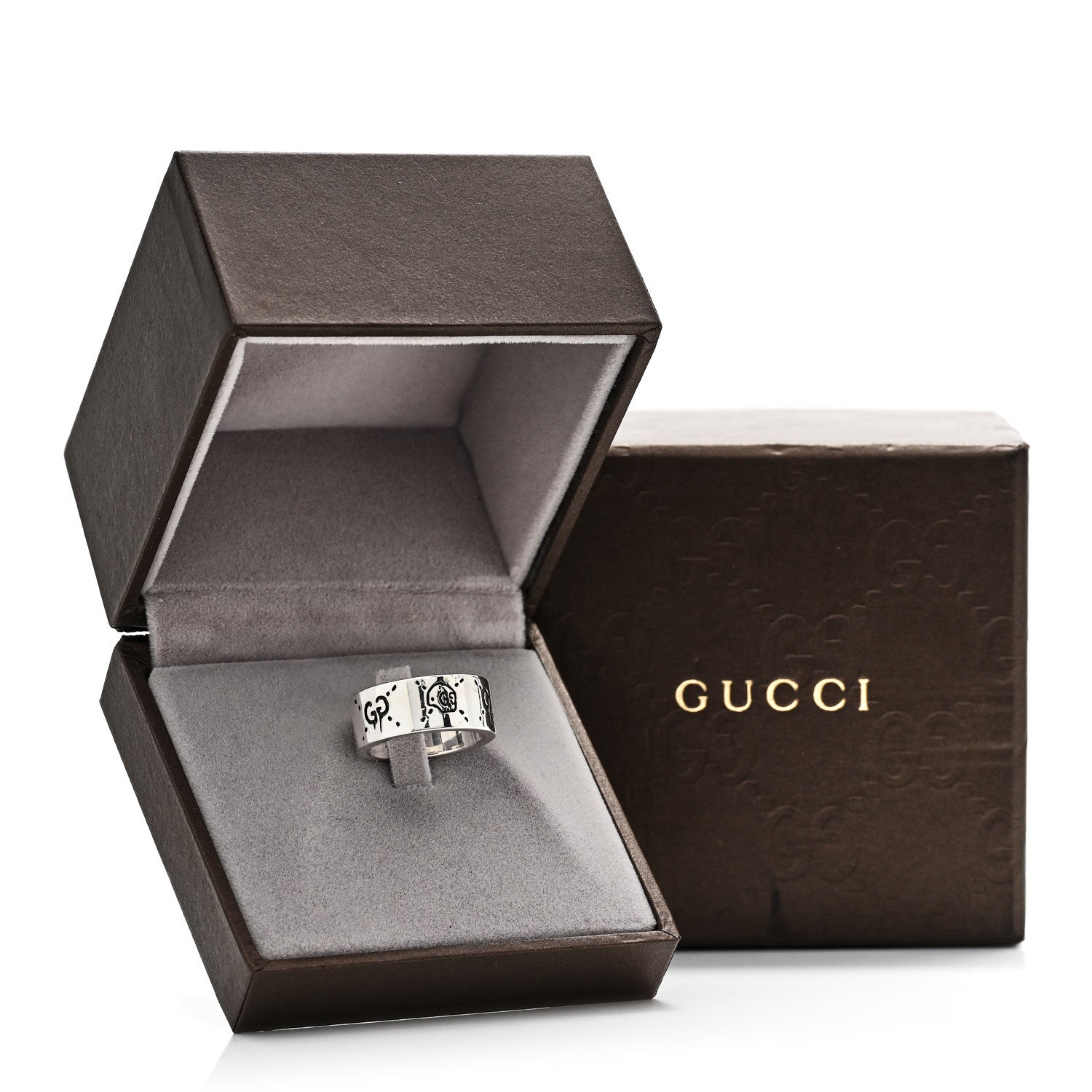 Gucci Sterling Silver GucciGhost Hamlet Skull Band Ring 53 6.5