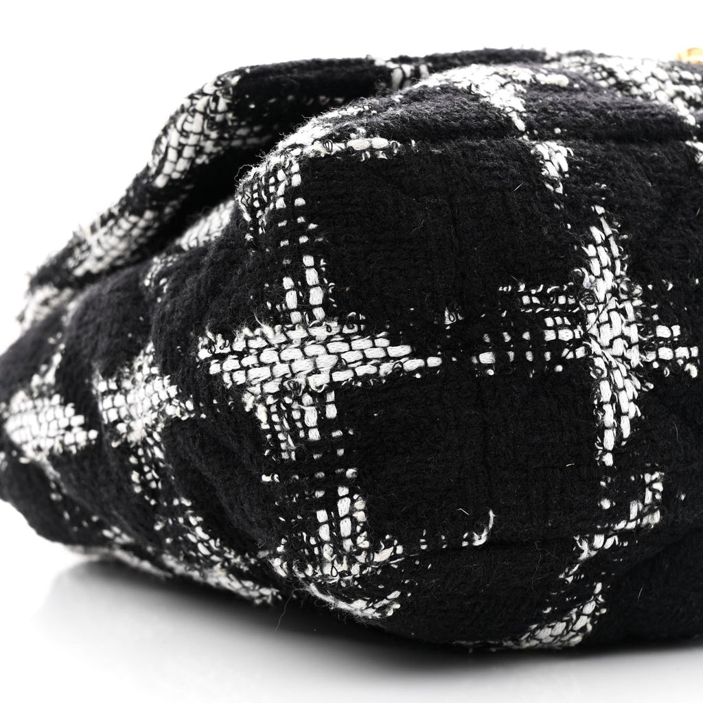 Chanel Tweed Quilted Maxi Chanel 19 Flap Black White