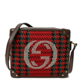 Gucci Cotton Wool Textured Calfskin Houndstooth Woven Square Messenger Bag Red Green Ivory Multicolor New Acero