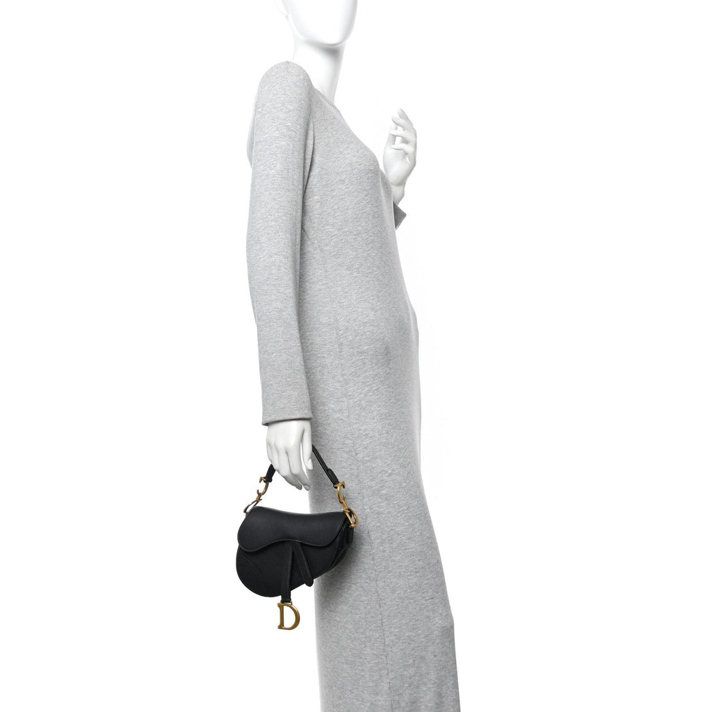 Christian Dior Grained Calfskin Mini Saddle Bag Black