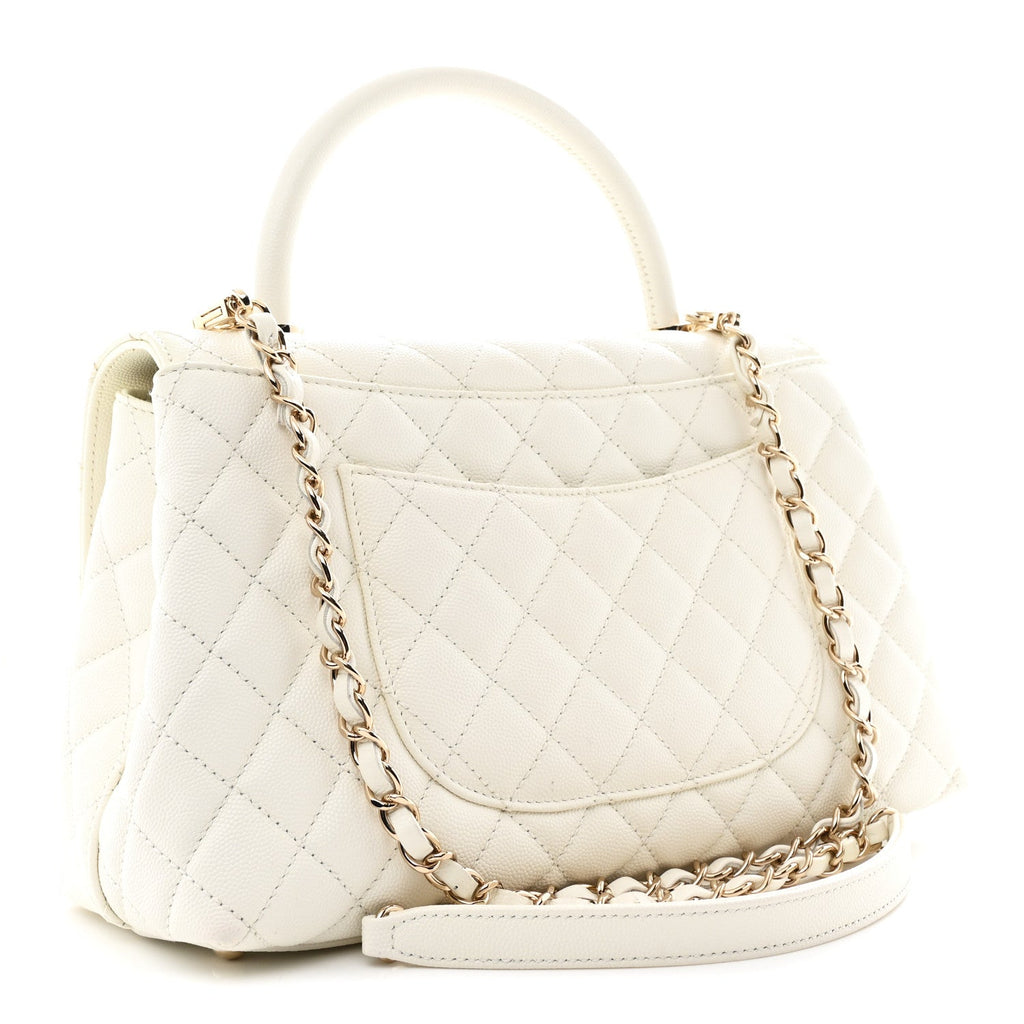Chanel Caviar Quilted Small Coco Handle Flap White