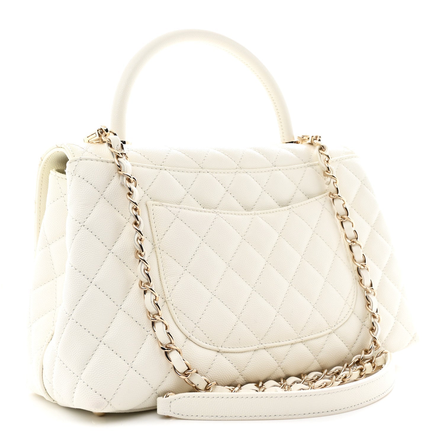 Chanel Caviar Quilted Small Coco Handle Flap White