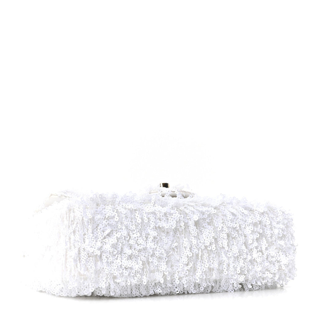 Chanel Sequin Mini Rectangular Flap White