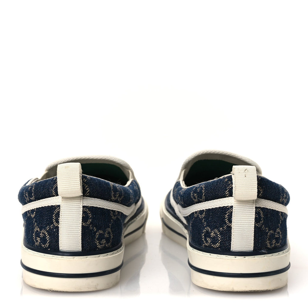 Gucci New Denim GG Monogram Mens 1977 Tennis Slip On Sneakers 8.5 Blue Tea Mystic White