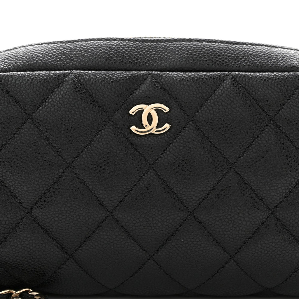 Caviar Quilted Double Zip Pouch Cosmetic Case Black