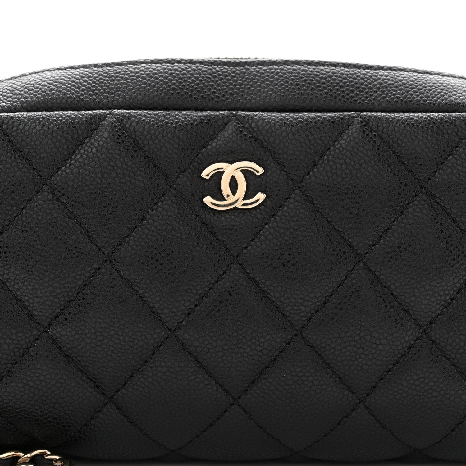 Caviar Quilted Double Zip Pouch Cosmetic Case Black